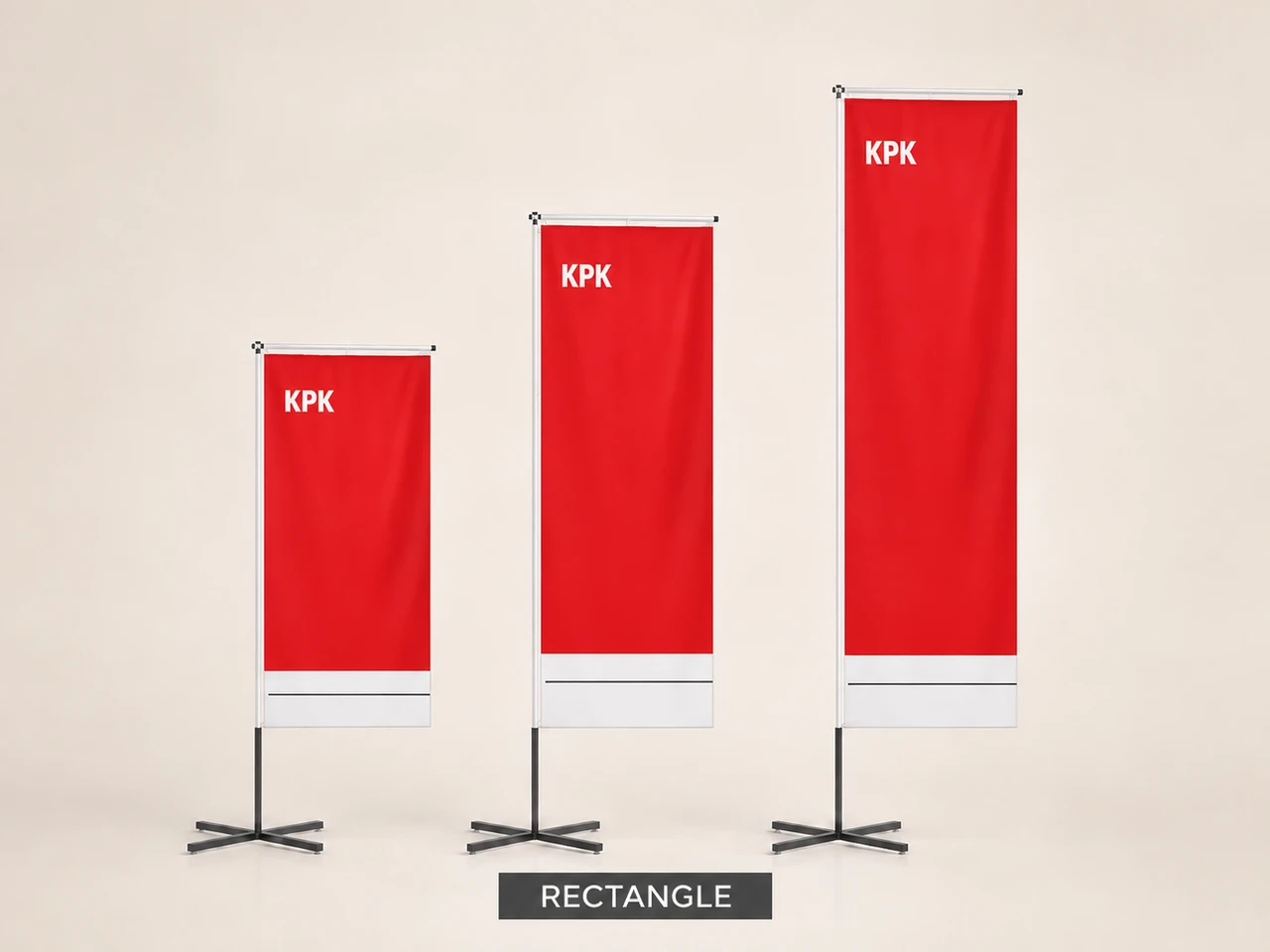 Tri obdĺžnikové vlajky Rectangle v rôznych výškach