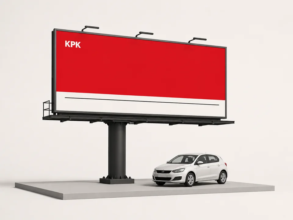 Veľký reklamný billboard s červenou potlačou